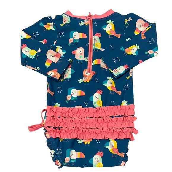 Ruffle Butts Baby Girl's Bird Print Rash Guard Swimsuit - Picture 2 of 3